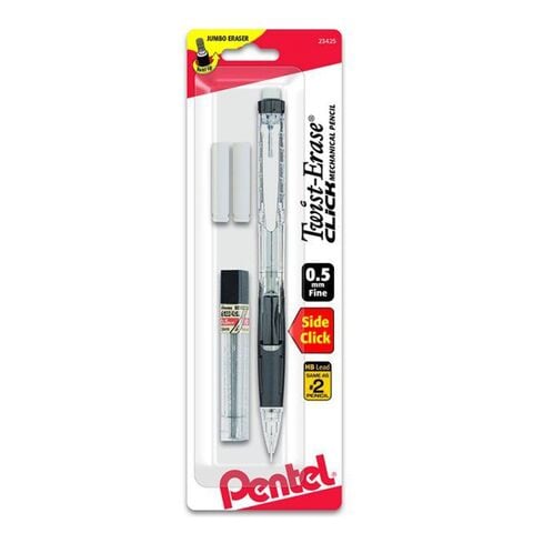 Pentel Click Mechanical Pencil with Lid and Twist Erasers Set Multicolour 0.5mm