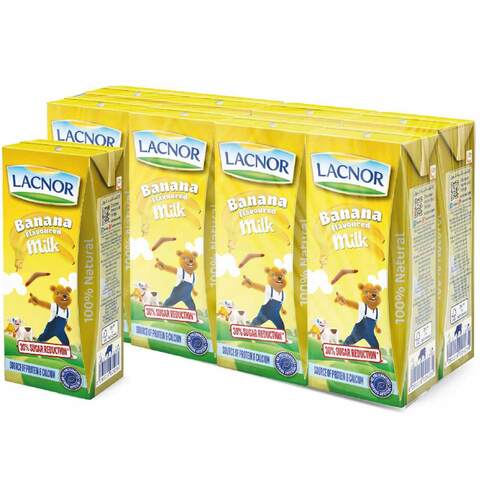 Lacnor Essentials Banana Flavoured Milk 180ml Pack of 8