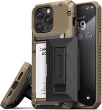 VRS Design Damda Glide Hybrid for iPhone 15 Pro MAX case cover wallet [Semi Automatic] slider Credit card holder Slot [3-4 cards] &amp; Kickstand - Khaki Groove
