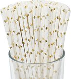 اشتري Party Time 50-Pieces Stars Metallic Gold Premium Biodegradable Disposable Drinking Paper Straws  for Party Supplies, Birthday, Wedding, Bridal / Baby Shower Decorations and Holiday Celebrations في الامارات