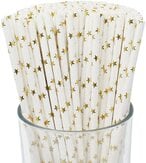 اشتري Party Time 50-Pieces Stars Metallic Gold Premium Biodegradable Disposable Drinking Paper Straws  for Party Supplies, Birthday, Wedding, Bridal / Baby Shower Decorations and Holiday Celebrations في الامارات