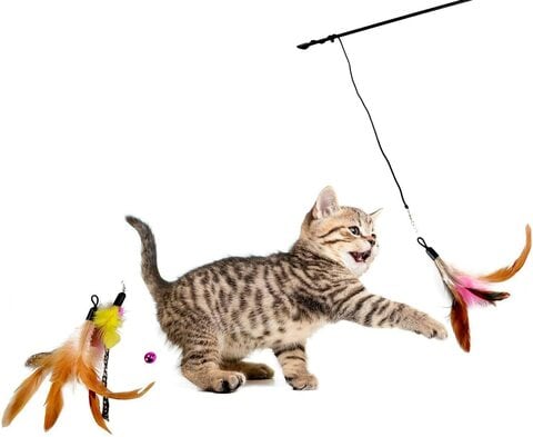 Buy Generic Cat Toys Bird Catcher Pro Interactive Cat Teaser With Two Feather Refill Replacement Pack in UAE