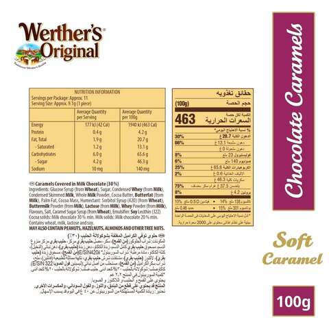 Werther&#39;s Original Toffees Soft Chocolate Caramel 100g x Pack of 2