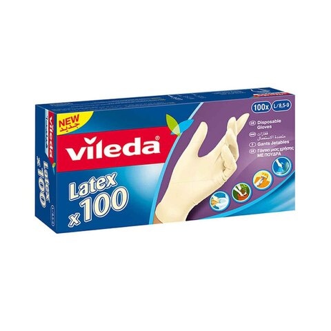 Vileda Latex Disposable Gloves Large 100 PCS