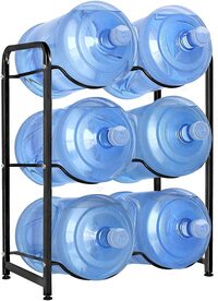 Water Bottle Holder, 3-Tier Detachable 5-Gallon Storage Rack for 6 Bottles (Black)