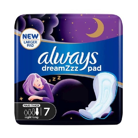 Always Dreamzz pad Clean &amp; Dry Maxi Thick  Night Long Sanitary Pads with Wings  7 Pads