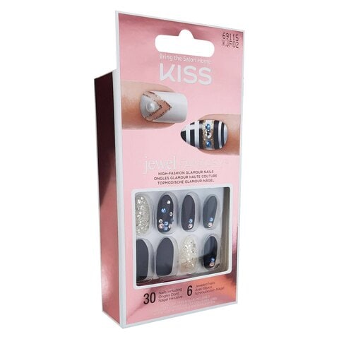 Buy Kiss Jewel High Fashion Glamour Nails KJF02 Multicolour 30 PCS in UAE