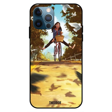 Theodor Apple iPhone 12 Pro 6.1 Inch Case Girl Enjoying Cycling Flexible Silicone Cover