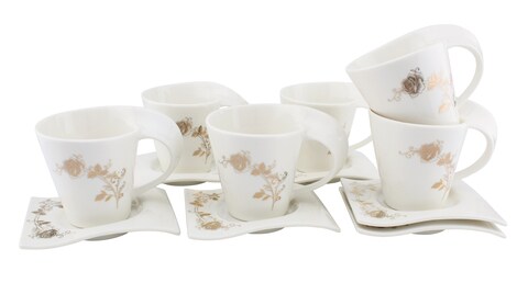 Cup &amp; Saucer wave 12pc 18cl Bone China - Assorted