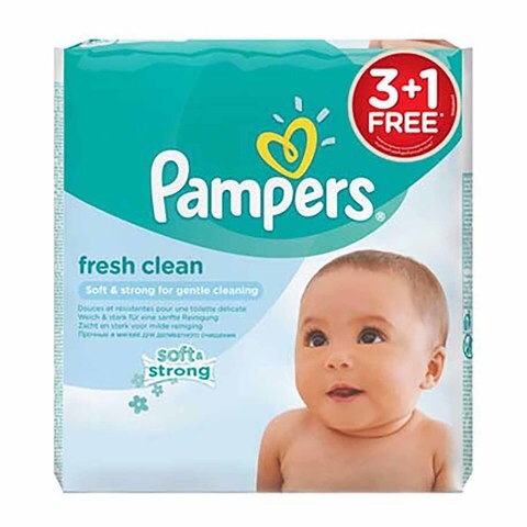 Pampers Fresh Clean Baby Wipes, 64 Wipes - Pack of 3+1 Free