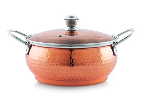 Sonu La Copper Hammered with Glass Lid Set of 3 - 1000/1400/2000 ml