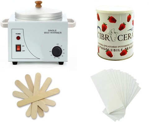 Single Wax Warmer for Body Hair Removal with 600ml Strawberry Wax 100 Pcs Wax Strip and 100 Pcs Wood Spatula