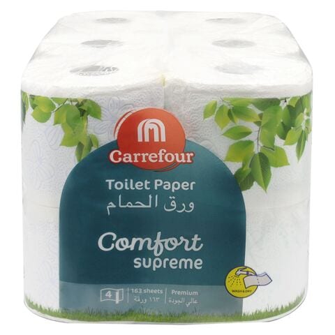 Carrefour Supreme Comfort Toilet Paper Roll White 4 Ply 163 Sheets 12 Rolls