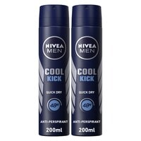 Nivea Men Cool Kick Anti-Perspirant Deodorant Blue 200ml Pack of 2