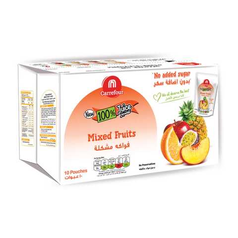 Buy Carrefour No Added Sugar Mixed Fruit Juice 200ml Pack of 10 in UAE
