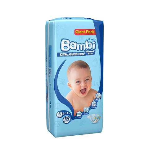 Sanita Bambi Baby Diapers Giant Pack Size 3, Medium, 6-11 KG, 54 Count