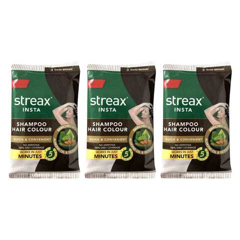 Streax Insta Shampoo Hair Colour 3 Dark Brown 25ml x pack of 3