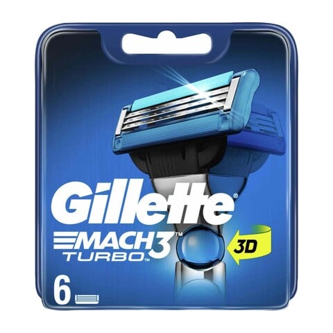 Gillette Mach 3 Turbo 3D Razor Cartridge Blue 6 PCS