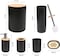 Bamboo Bathroom Accessory Set, 6 Pieces Bath Set- Soap Dish Toothbrush Holder Rinse Cup Lotion Bottle Trash Can Toilet Brush - Practical Toilet Kit for Home Washing Room，Black
