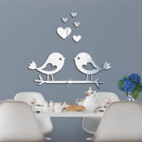 Deals for Less - Couple Love Bird 3D Mirror Wall Sticker Home Decoration Silver