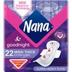 Buy Nana Good Night Maxi Thick Extra Long Sanitary Pads With Wings White 22 Pads in UAE
