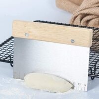 Atraux Stainless Steel Dough Cutter Bench Scraper With Wooden Handle (Rectangle)