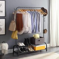 Metal Garment Racks Heavy Duty Indoor Bedroom Cool Clothing Hanger with Top Rod and Lower Storage Shelf(black s2)