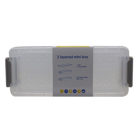 Mychoice 2 Layered Mini Storage Box Clear/Grey Small