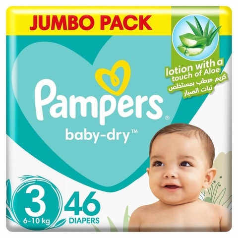 Pampers Baby-Dry Diapers with Aloe Vera Lotion and  Size 3 (6-10kg) 46 Diapers
