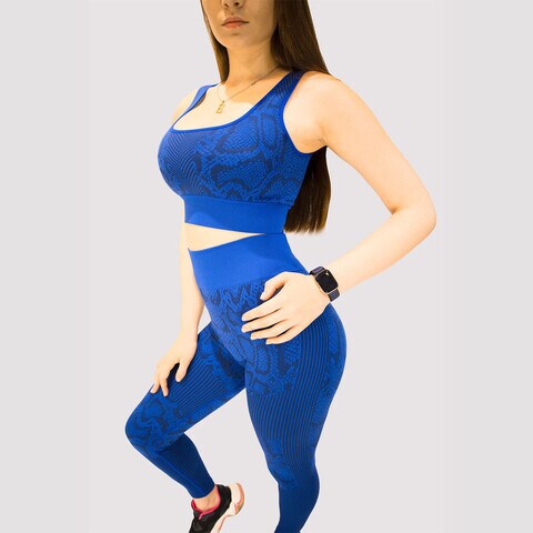 Buy Kidwala 2 Pieces Leopard Set - High Waisted Leggings with Padded Sports  Round neck Bra Workout Gym Yoga Snack Print Outfit for Women (Medium, Blue)  Online - Shop on Carrefour UAE