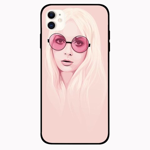 Theodor Apple iPhone 12 Mini 5.4 inch Case Pink Glasses Girl Flexible Silicone