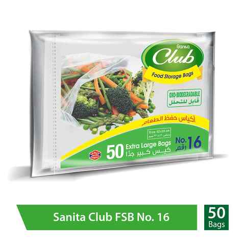 Sanita Club Oxo-Biodegradable Food Storage Bags Number 16 Extra Large Clear 50 Bags