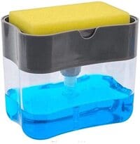 Generic Aesturdcelle, 2-In-1 Soap Pump Dispenser Sponge Holder Kitchen Bathroom Manual Press Liquid Container Organizer Cleaner Tool(Grey)