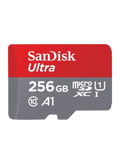 SanDisk - Ultra U1, C10, A1, UHS-1, 100MB/s R, 4x6, 10Y microSDXC Card 256GB Red/Grey