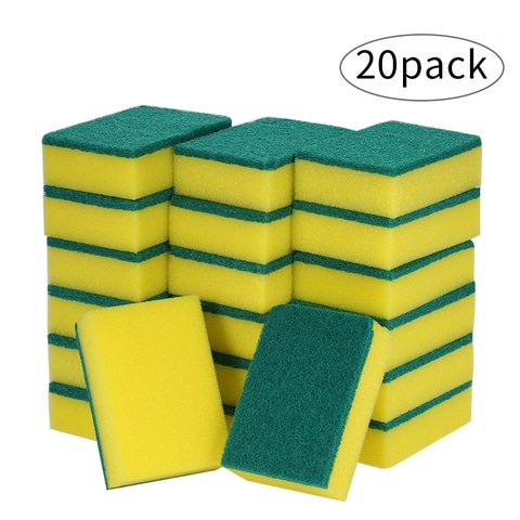 Generic-20pcs Multi-purpose Double-faced Sponge Scouring Pads Dish Washing Scrub Sponge Stains Removing Cleaning Scrubber Brush for Kitchen Garage Bathroom