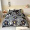 LUNA HOME King size 6 pieces Bedding Set without filler, Grey Color With Dark brown Flower Design