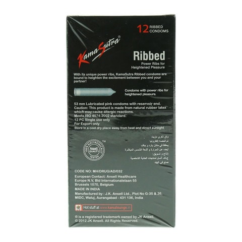 Kamasutra Ribbed Condom Clear 12 PCS