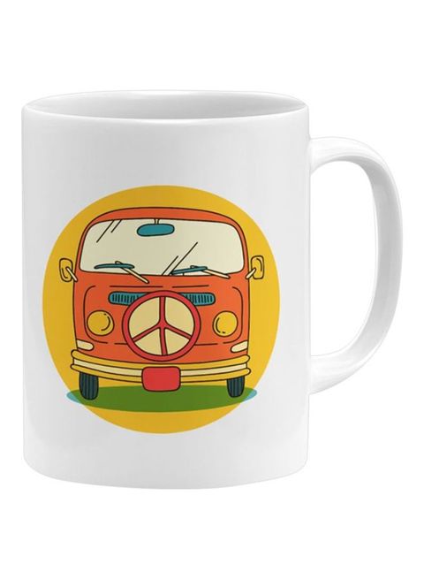 Generic Vintage Volkswagen Beatle Printed Mug White/Orange/Yellow 11Ounce