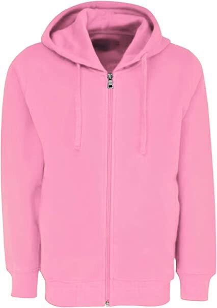Kids Boys Girls Unisex Cotton Hooded Sweatshirt Full Zip Plain Top (PINK, 6-7 YEARS)