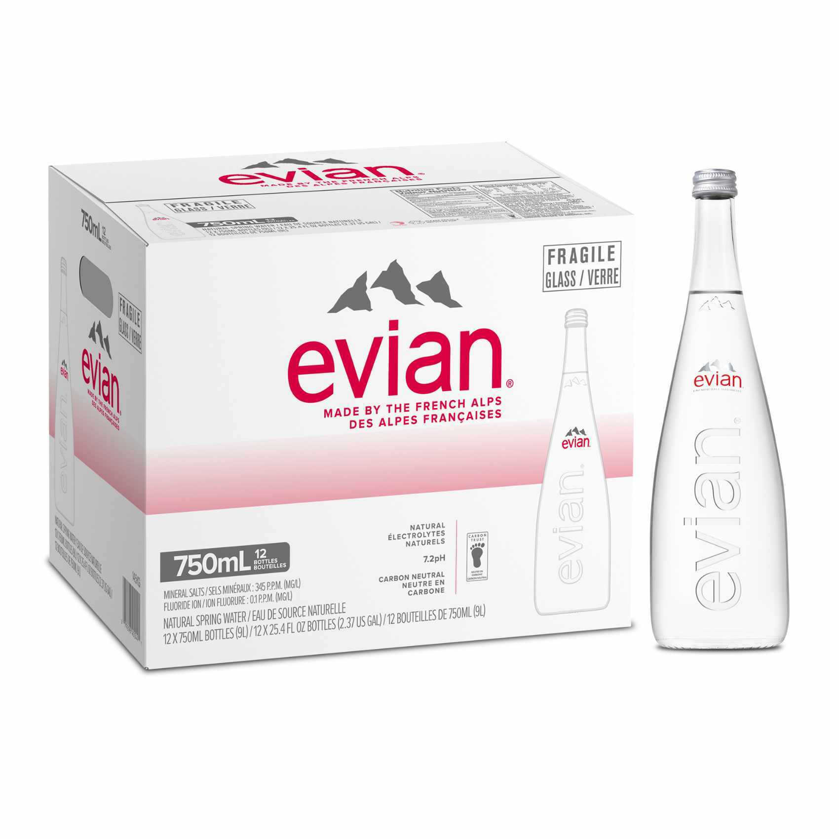 Buy evian Natural Mineral Water 750ml Glass Case of 12 Online Shop