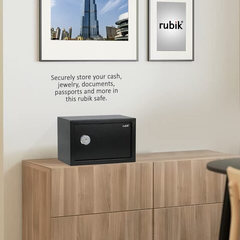 Rubik Key Operated Safe Box for Home Office Cash Passport Jewelry Security RB20K (20x31x20cm) Black