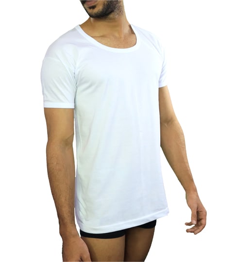 قميص تي شيرت رجالي فانيله داخلي برقبة مدورة قطن 100% أبيض 5XL