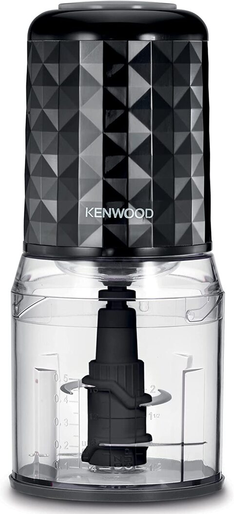 KENWOOD Chopper 400W Electric Food Chopper with 500ml Bowl, Dual Speed, Stainless Steel Quad Blade, Rubber Lid, Ice Crush Function CHP40.000BK Black