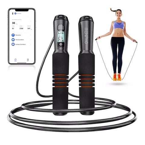 RENPHO Smart Jump Rope, Fitness Speed Skipping Rope with APP Data Analysis, Adjustable Counting Digital Workout Jump Ropes for Gym Crossfit, Jumping Rope Counter for Exercise for Men Women Kids Girls