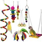 Buy Doreen 7pcs Bird Swing Toys Parrot Cage Toys Swing Hanging Toys with Bell Pet Bird Cage Hammock Swing Toy Hanging Perch Toy（GC1336A） in UAE