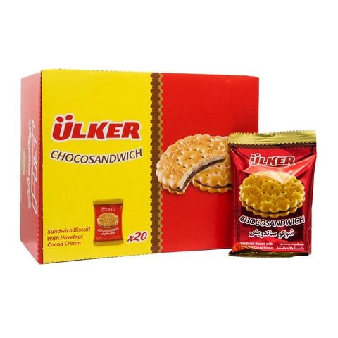 Ulker choco sandwich biscuit with hazelnut  &amp; cocoa cream 22.5 g x 20