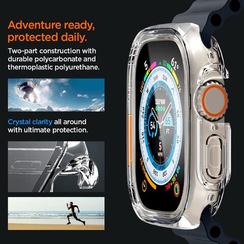 Spigen Ultra Hybrid designed for Apple Watch Ultra case cover with Tempered Glass Screen Protector for Apple Watch ULTRA (49mm) - Crystal Clear