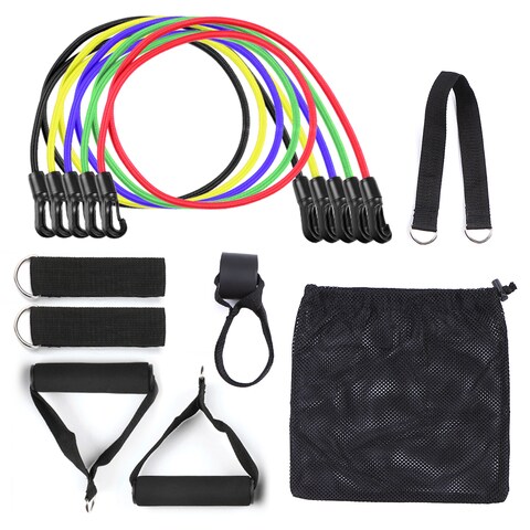 Generic-11pcs Resistance Bands Set Workout Fintess Exercise Tube Bands Door Anchor Ankle Straps Cushioned Handles with Carry Bags for Home Gym Travel