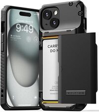 VRS Design Damda Glide Pro for iPhone 15 PLUS case cover wallet [Semi Automatic] slider Credit card holder Slot [4 cards] - Black Groove
