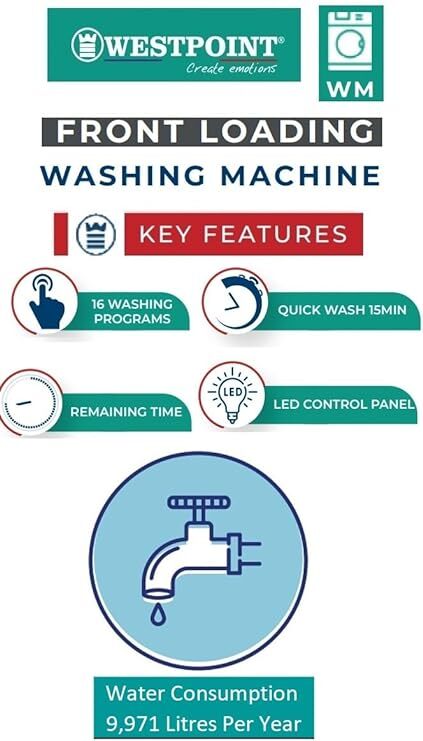 Westpoint 6Kg Front Load Washing Machine 1200 RPM With 16 Washing Programs &amp; Quick Wash in 15minutes WMT61022 White